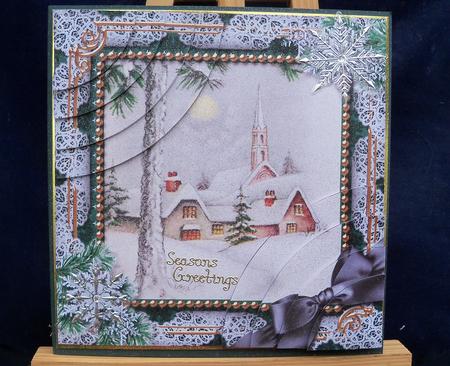 Winter Pub Snow 6 Inch Duo Corner Stack Card Front by Pauline Worthington