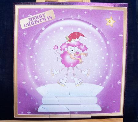 Cute Poodle Xmas Snowglobe Scallop Corner Side Stacker by Pauline Worthington