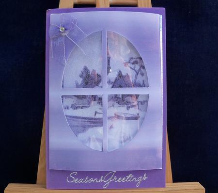 Vintage Snow Time Scene Window Card in Blue by Pauline Worthington