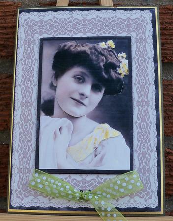 Lady in Green and Cream Card Front by Pauline Worthington