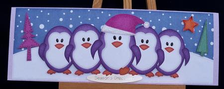 Large Dl Penguins on Parade Quick Card with 3D Decoupage by Pauline Worthington