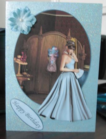 Dressmakers Fitting Oval Card Front with Decoupage by Pearl North