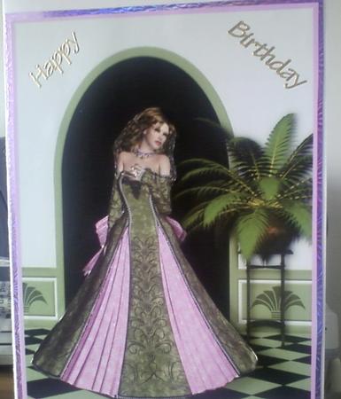 Beauty in Pink and Green Card Front with Decoupage by Pearl North