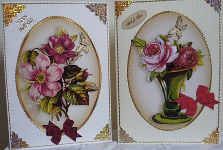 Floral Toppers in Oval Cream/gold Frames by Pearl North