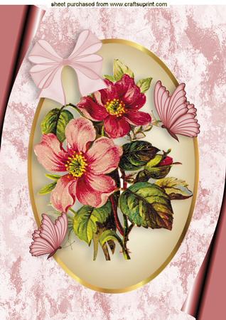 Vintage Flowers in Oval Cream/gold Frame A4 by Pearl North