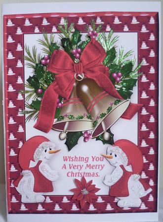 Christmas Bells with Snowladies in Red Frame by Pearl North