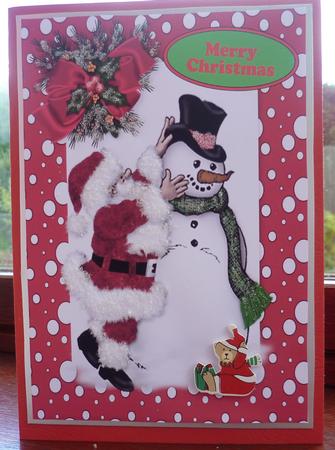 Santa with a Snowman in Snow Frame A4 by Pearl North