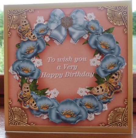 Teal Poppy Peach Butterfly Decoupage 3D Ring Sheet by Pearl North