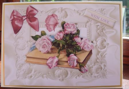 Roses on a Book in Ornate Frame by Pearl North