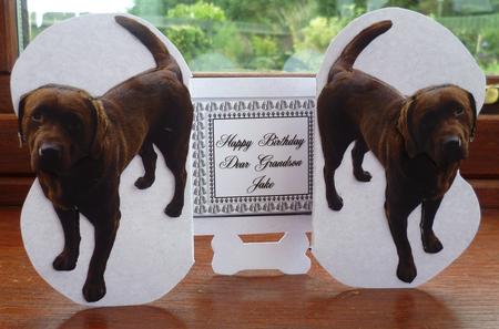 Chocolate Labrador Bone Shaped Card by Pearl North