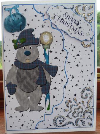 Cardboard Christmas Teddy on a Scalloped Envelope by Pearl North