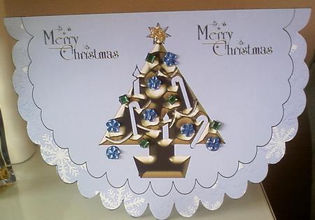 Gold Christmas Tree on Blue by Pearl North