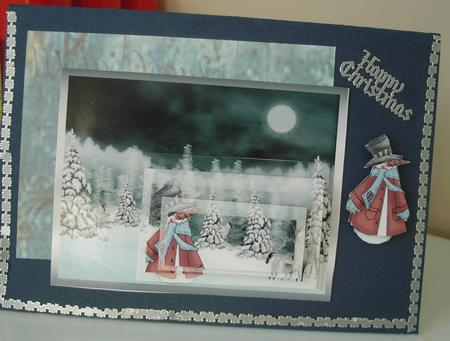 Standing in the Moonlight Snowman and Reindeer by Pearl North