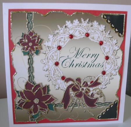 Snowflakes Wreath & Poinsettias Large Card Topper 2 by Pearl North