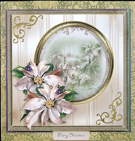 Church service at Christmas 7x7 card with decoupage by Peggy Stogdill