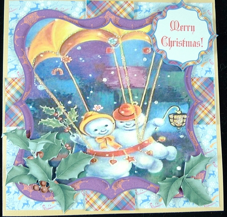 Vintage Christmas Parachuting Snowman Couple Card Making Kit by Peggy Stogdill