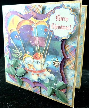 Vintage Christmas Parachuting Snowman Couple Card Making Kit by Peggy Stogdill