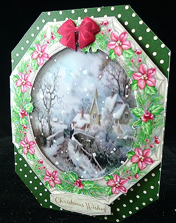 Lovely Shaped card with Christmas Roses and Scene  by Peggy Stogdill