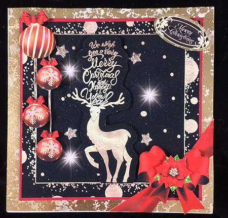 Golden Black Christmas Card With Reindeer Mini Kit by Peggy Stogdill