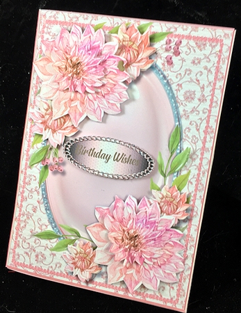 Beautiful Pink Dahlias on a Oval Frame by Peggy Stogdill