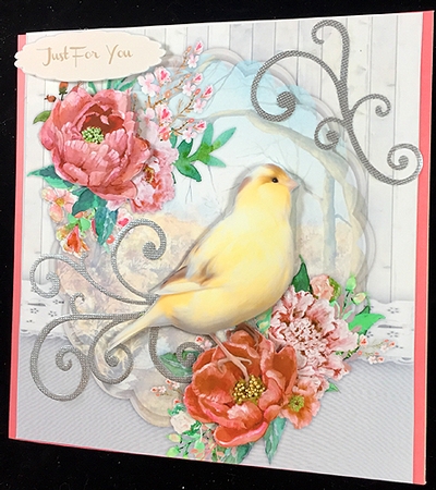 Beautiful Canary with Russet Roses by Peggy Stogdill