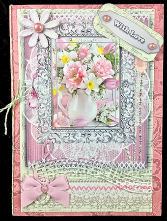 Shabby Chic Quick Card with gems tag, and lace by Peggy Stogdill