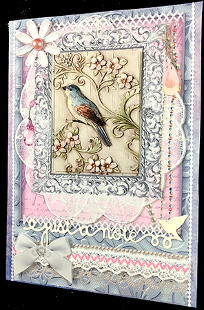 Shabby Chic Quick Card with gems tag, and lace by Peggy Stogdill