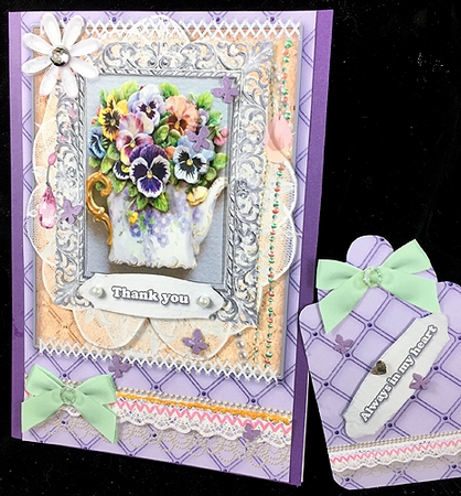 Shabby Chic Quick Card with gems tag, and lace by Peggy Stogdill