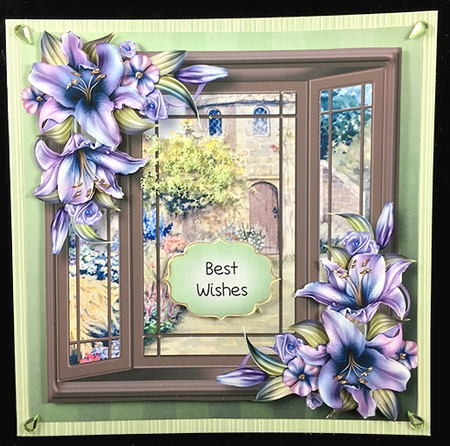 The Bay Window - Purple Lilies 8x8 by Peggy Stogdill