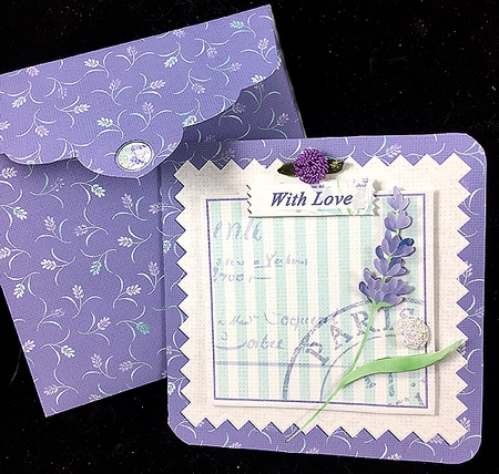 French Lavender Rounded Corner Card Kit with Matching Envelope and Additional Sentiments by Peggy Stogdill