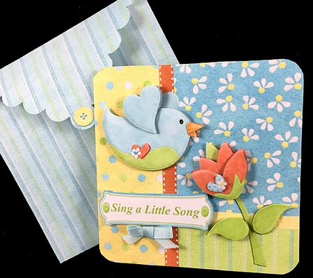 Sing A Little Song Spring Has Sprung Rounded Corner Card Kit with Matching Envelope  by Peggy Stogdill