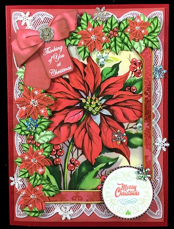 Red Poinsettia Thinking of You 7x5in Fancy Lace Step by Step by Peggy Stogdill