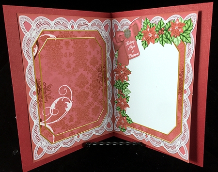 Red Poinsettia Thinking of You 7x5in Fancy Lace Foldable Insert by Peggy Stogdill