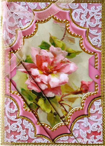 Pink Rose Ornate Diamond 7x5in Triangle Duo Corner Stacker by Peggy Stogdill