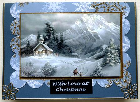 Christmas Winter Scene Scalloped Edge Card by Peggy Stogdill
