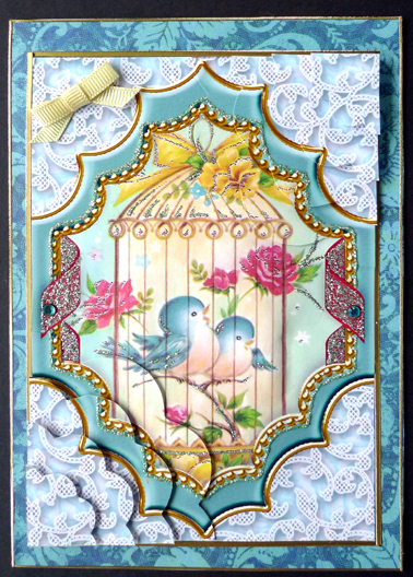 Lovebirds Ornate 7x5inch Scalloped Corner Stacker by Peggy Stogdill