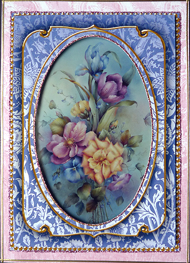 Dark Blue Multi Floral 7x5in Shaker Base and Frame by Peggy Stogdill