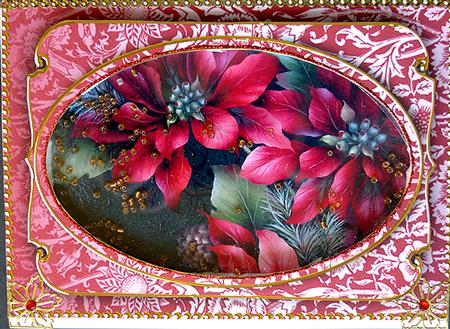 Dark Red Multi Floral 7x5in Shaker Base and Frame by Peggy Stogdill
