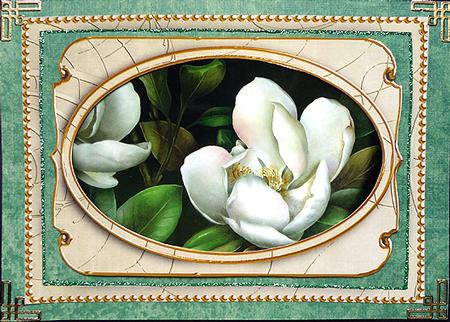 Olive Calligraphy Fleur 7x5in Shaker Base and Frame by Peggy Stogdill