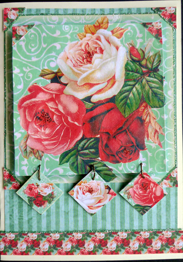 Red Blooms Vintage Large Square Card Front by Peggy Stogdill