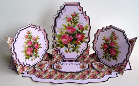 Triple Twist Easel Card - Pink Rose by Peggy Stogdill