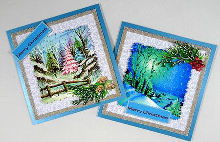Christmas Trees and Snow Scene by Peggy Stogdill