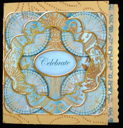 Dteal Multi Mix Celebrate 3D Rosette Decoupage Card Front by Peggy Stogdill