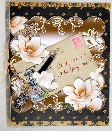 Peach Gold Magnolia Had I Forgotten? 8in Decoupage Topper by Peggy Stogdill