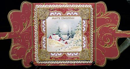 Christmas Village Lace Bracket Wrap Card by Peggy Stogdill