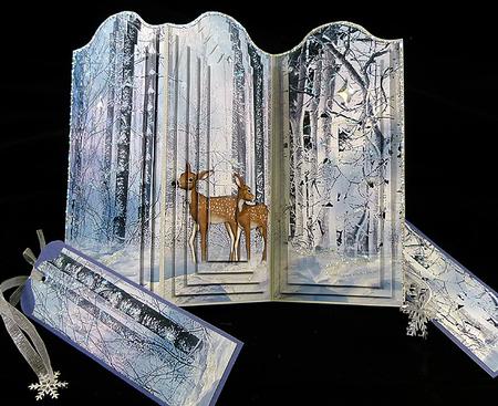 Winter Forest Deer 3 Panel Card by Peggy Stogdill
