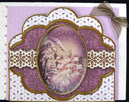 Snowy Village Anglaise Scallop Card Base and Frame by Peggy Stogdill