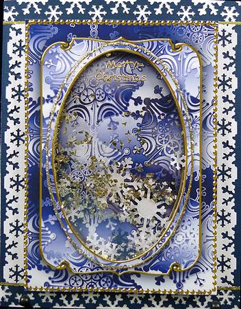 Dark Blue Metallic Snowflake 7x5 Shaker Frame and Base by Peggy Stogdill