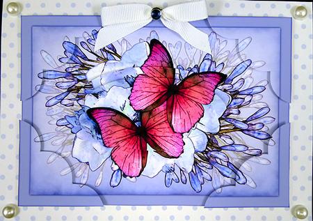 A5 Butterflies N Flowers Scallop Corner Side Stacker by Peggy Stogdill