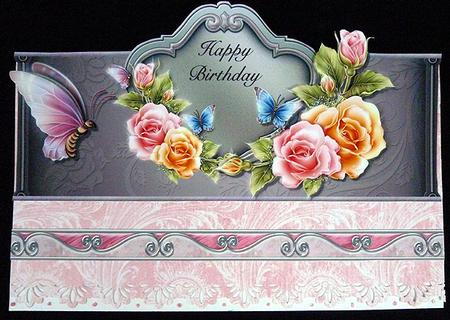Pretty Roses and Butterflies Over the Top Large Card by Peggy Stogdill